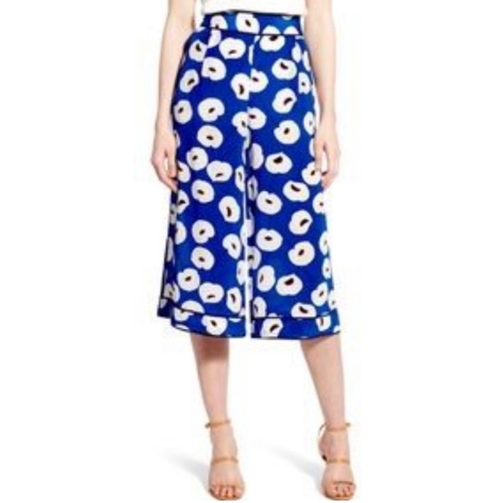 OLIVIA PALERMO x Chelsea28 Nordstrom Blue Poppy Culottes Silk Wide Leg Pants